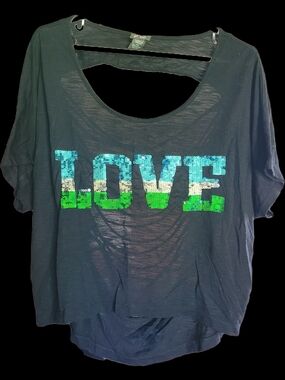 Dots Black Sequin LOVE Crop Top with Blue-Green Ombre